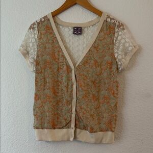 Free People Cream and Orange Floral Blouse